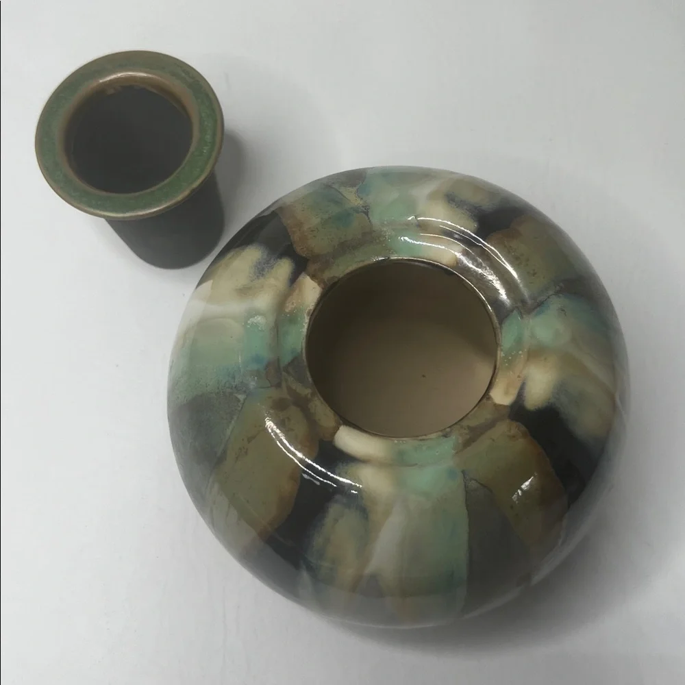 Drip Glaze Flower Frog Vase Earth Tones